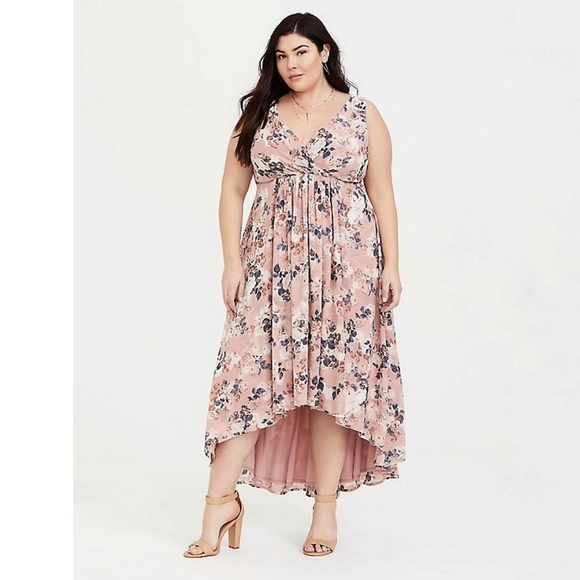Torrid WHITE Romantic Floral Chiffon High Low Hem Dress - Picture 1 of 13
